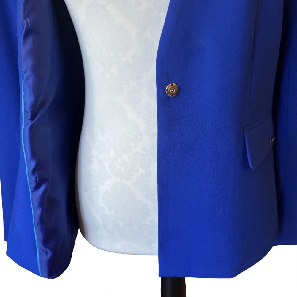 Calvin Klein Royal Blue Tailored Suit Jacket with Silver Bar Closure| Petite 12